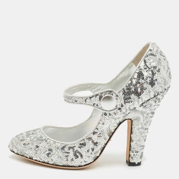 Dolce & Gabbana Silver Sequin Mary Jane Pumps Size 39,All Products : American Fashion Style Bags On Sale
